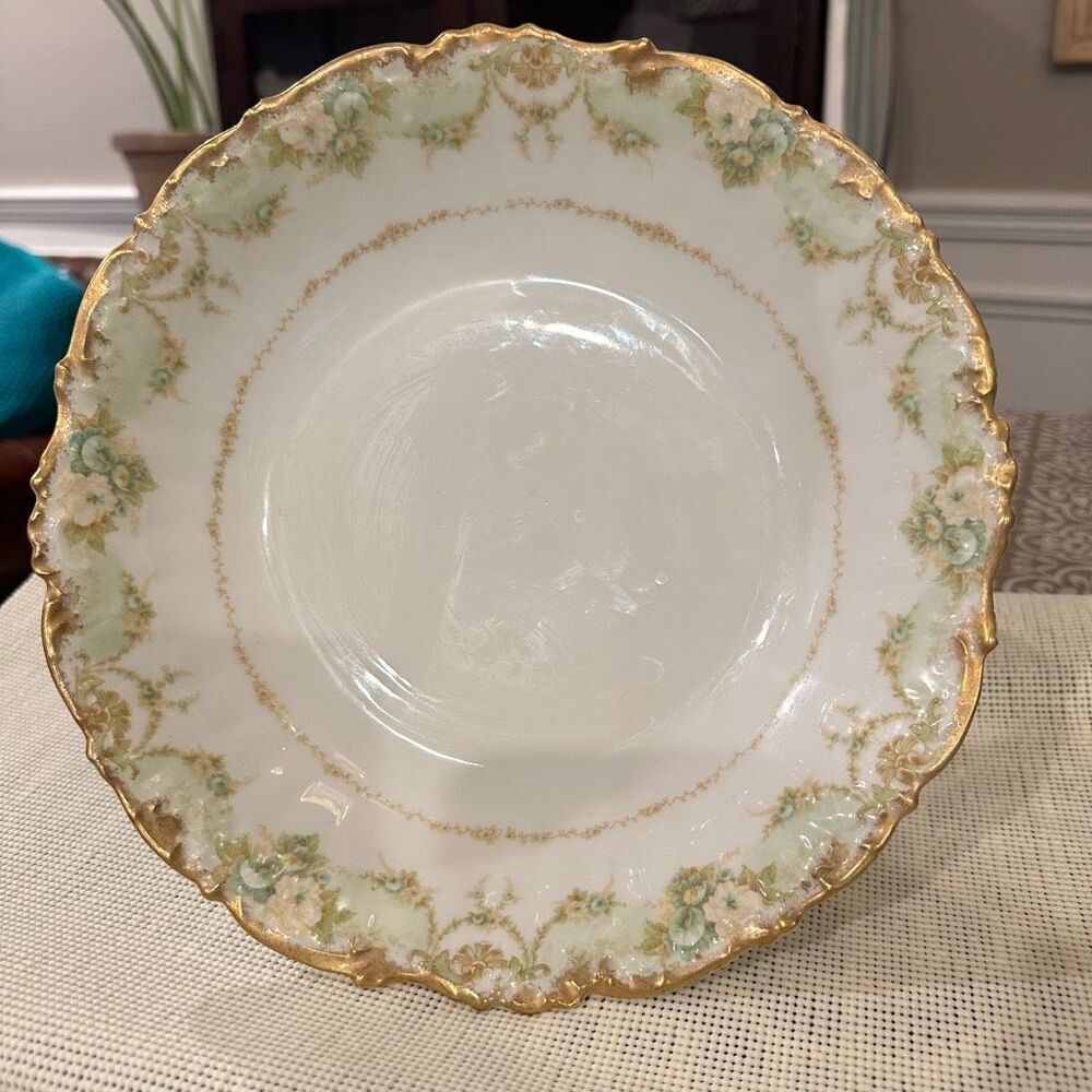 Limoges France RARE Antique Elite Round Serving Dish Bowl Handpainted Gold Trim‎